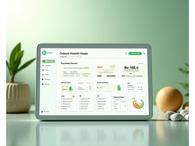 Illustration of a personalized wellness journey dashboard with data charts and icons for health metrics.