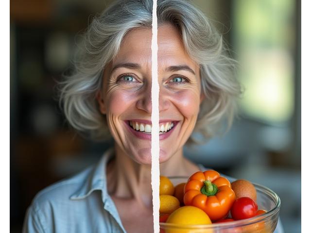 Side-by-side comparison of a person looking unwell, then looking healthy and vibrant.